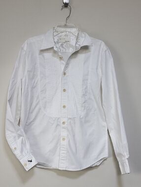 WILLIAM RAST White Cotton Pintuck Bibbed Embroided Cuff Tuxedo Dress Shirt